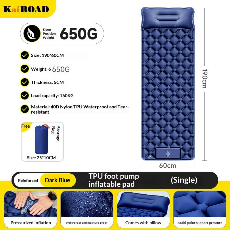 Matelas gonflable double pour le camping en plein air, ultraléger, imperméable, pliable, pour la ran