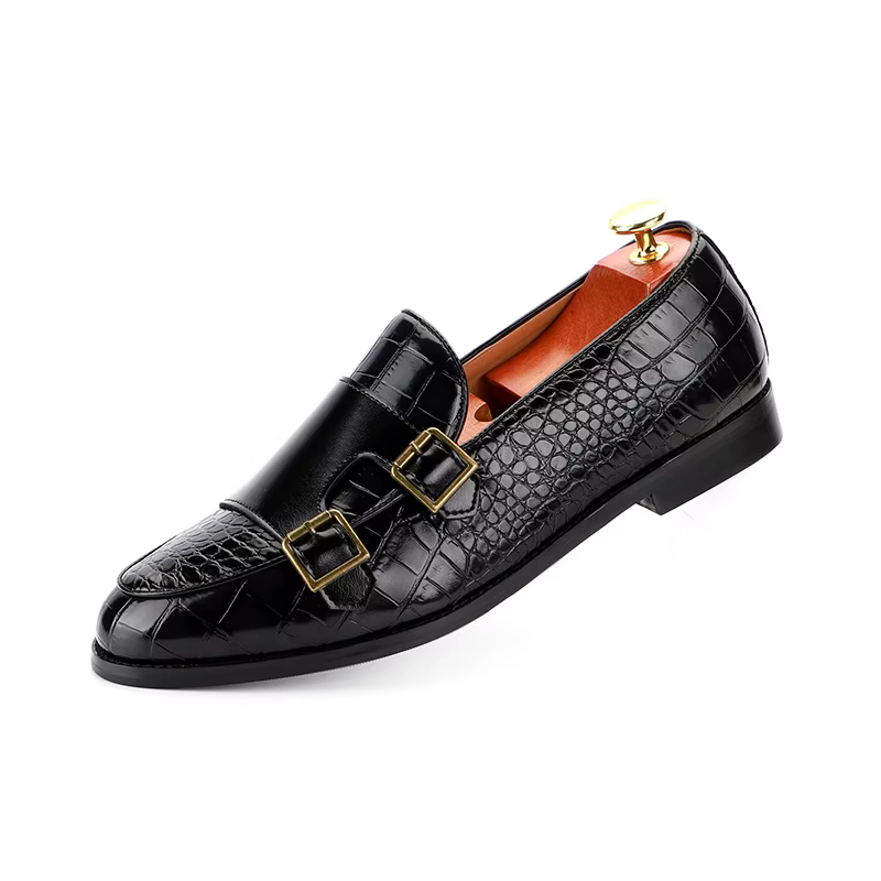 Mocassins de Luxe à Double Sangle de Moine pour Homme, Chaussures Habillées en Cuir Verni, de Stylis