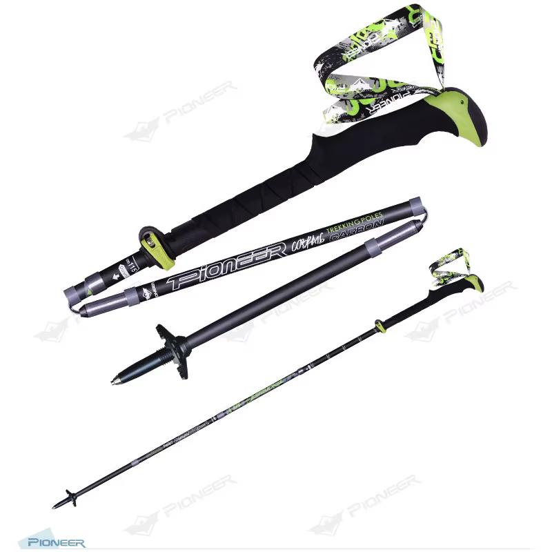 Bâton de marche pliant en fibre de carbone PIONEER, 2 pièces, 5 sections réglables, Alpenstocks, ran