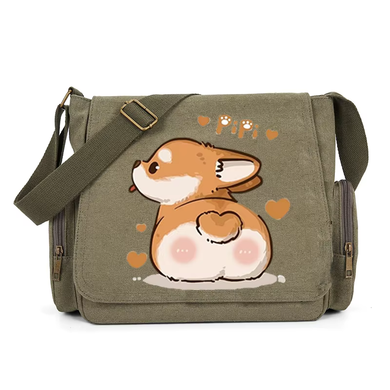 Sac à bandoulière imprimé Corgi pour femmes, sac à Message à poches multiples, sac de livre pour étu