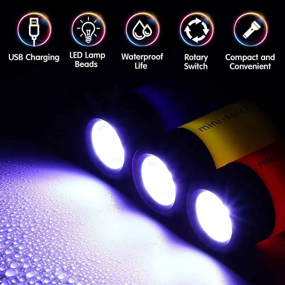 USB Rechargeable LED multifonctionnel forte lumière poche porte-clés lampe de poche étanche en plein
