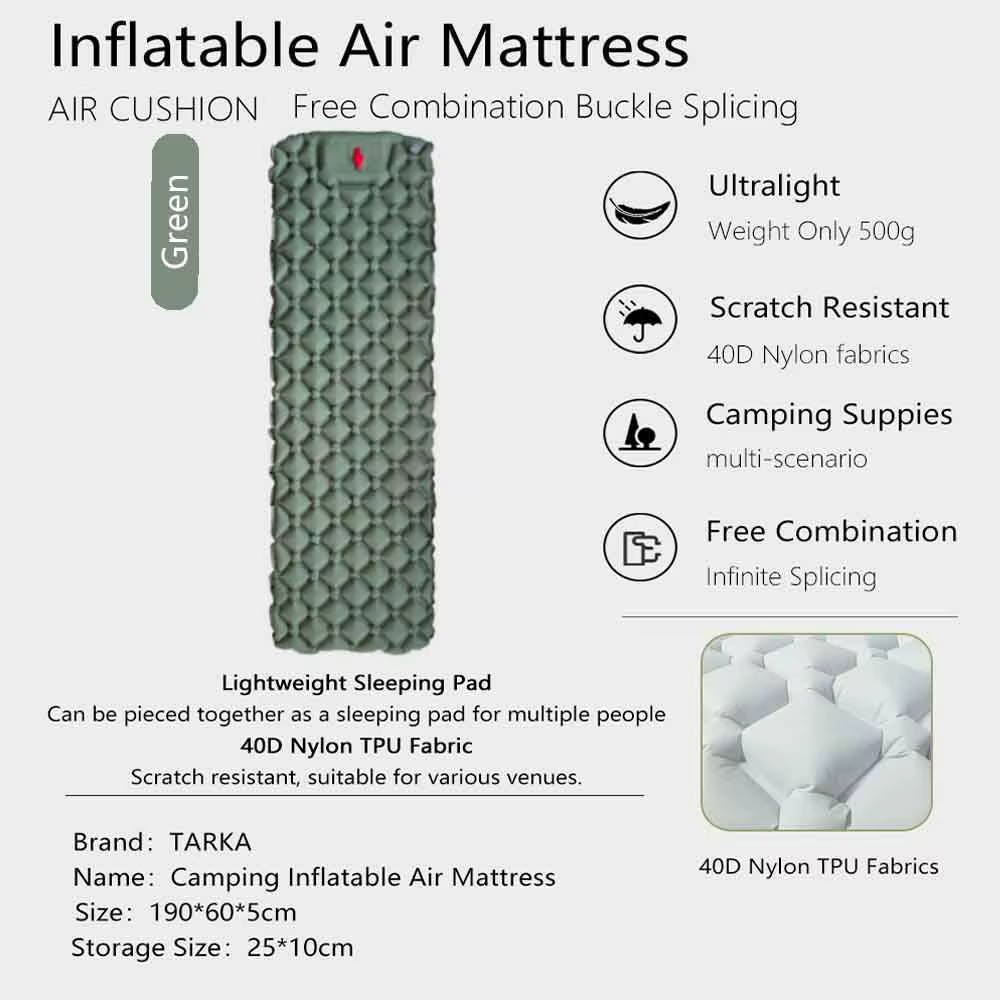 TARKA Matelas gonflable ultraléger 1 pièce, tapis de camping et de randonnée, coussin d'air innovant