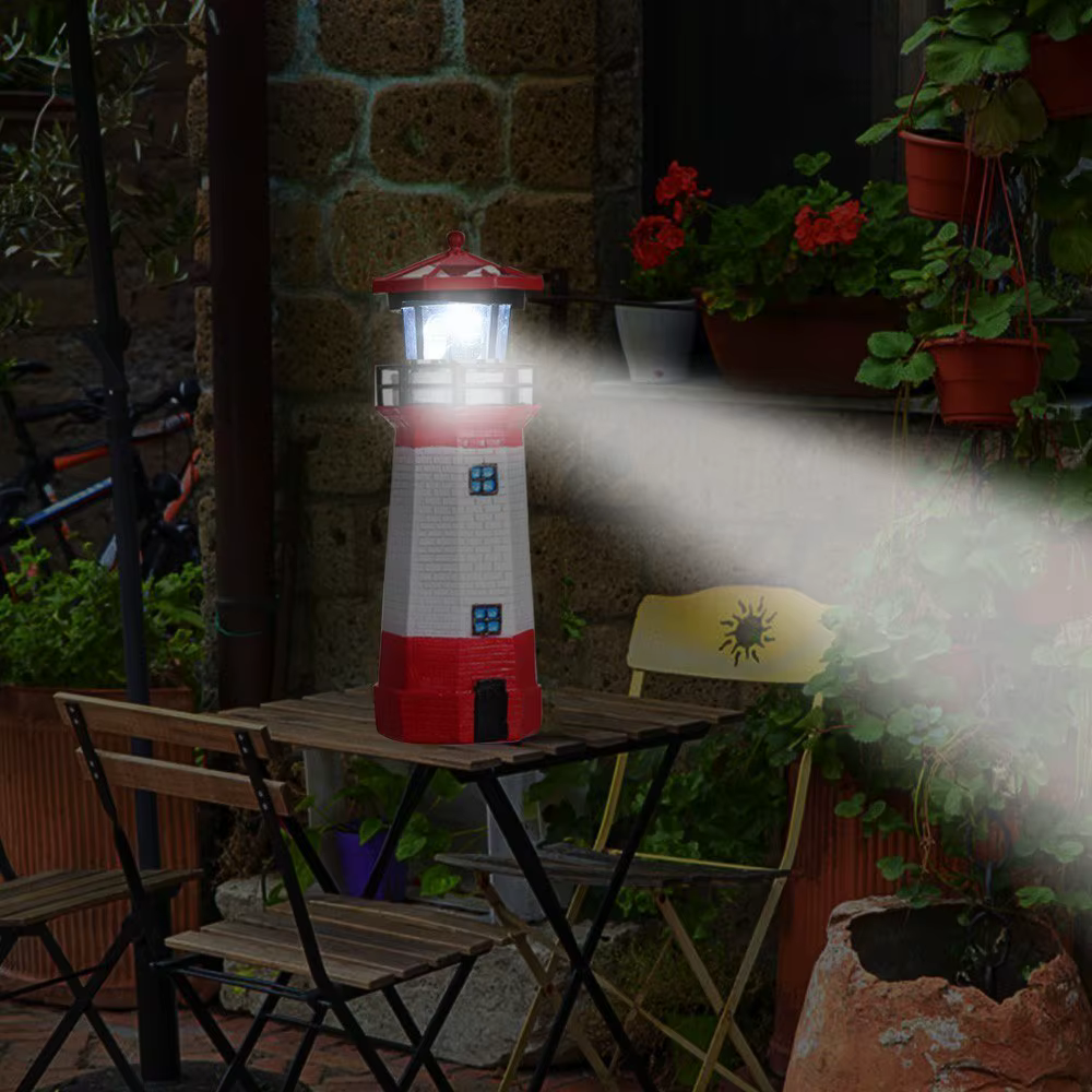 Phare Solaire avec Lampe Rotative, Luminaire Décoratif d'Extérieur, Idéal pour un Jardin, un Sentier