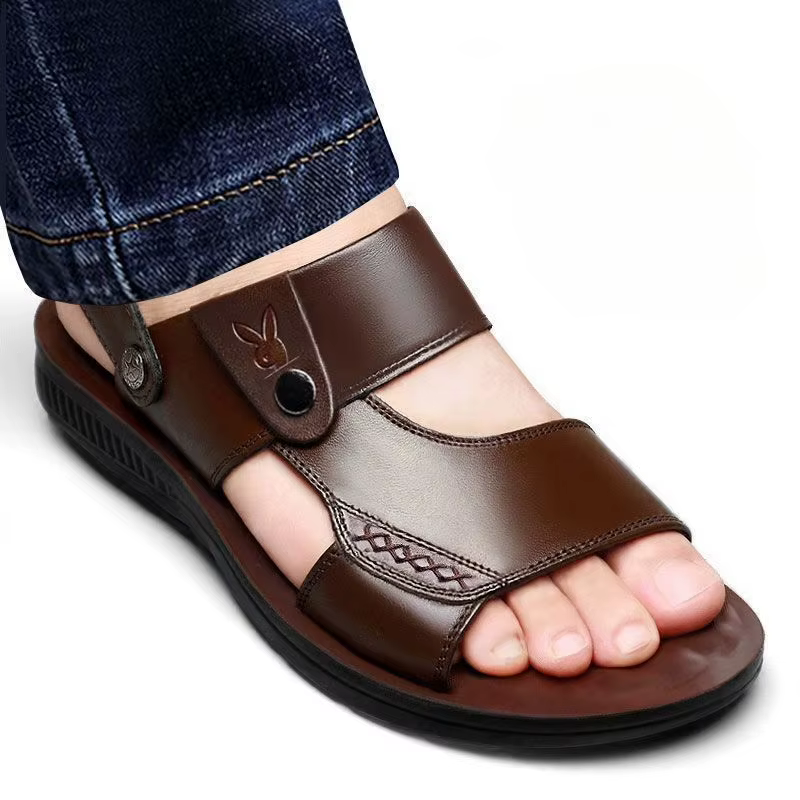 Pantoufles en cuir véritable pour hommes, chaussures pour hommes, extérieur, trekking, randonnée, pl
