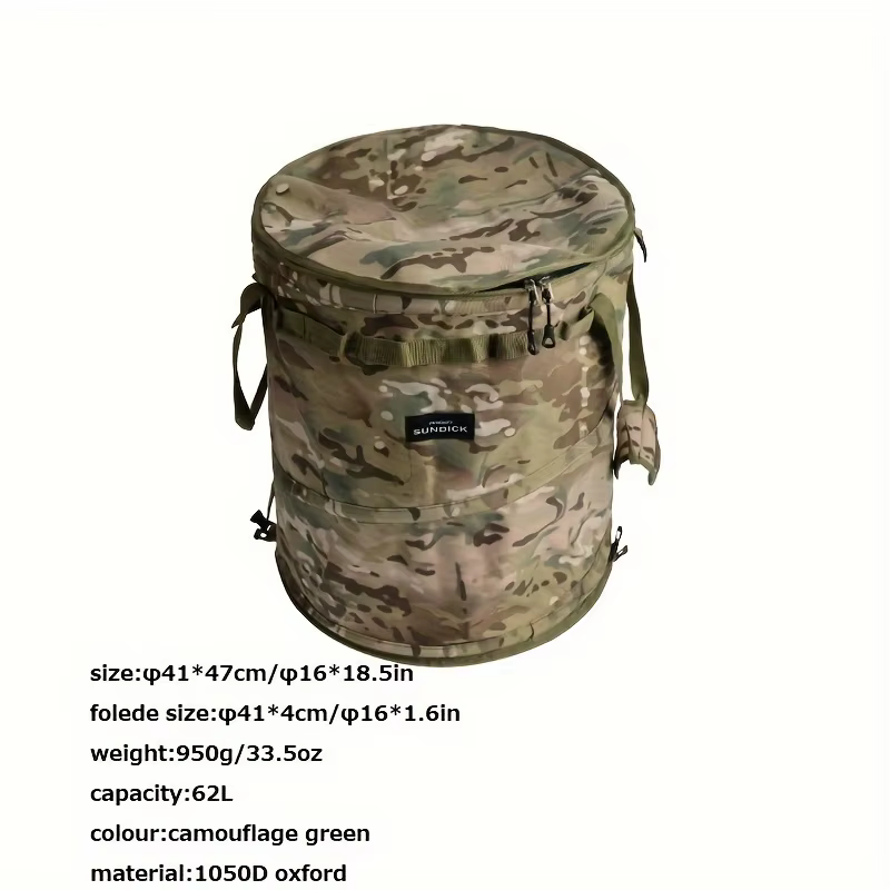 Seau de rangement pliable 62L pour le camping, sac organisateur d'équipement extérieur robuste, poub