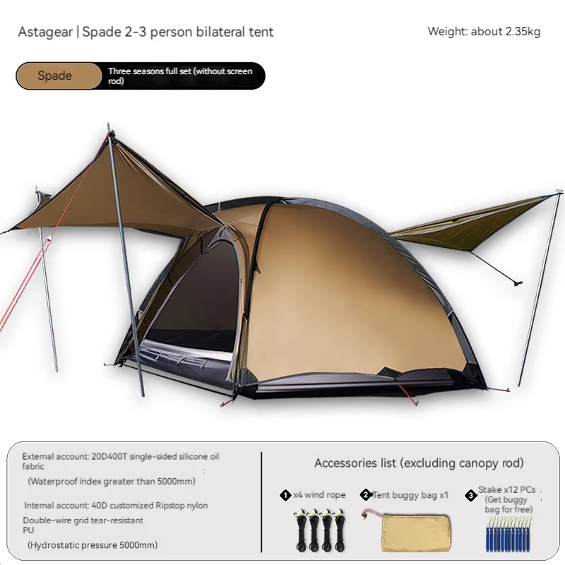 ASTA GEAR-Tente de camping professionnelle en plein air, pour deux et trois personnes, avec Tek inté
