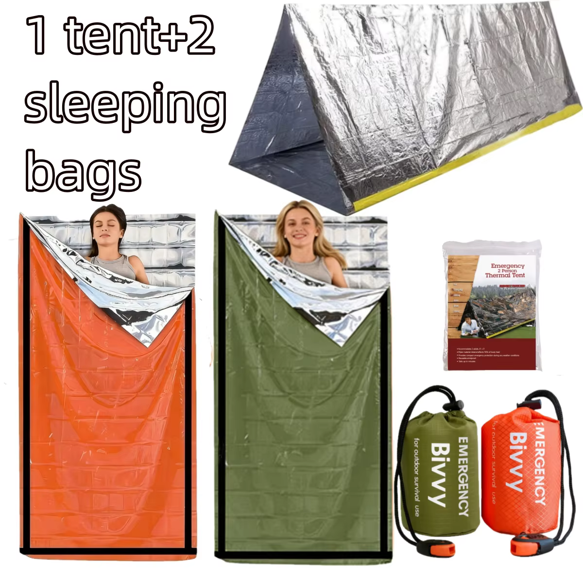 Tente thermique compacte d'urgence et sac de bivouac – Équipement de survie à déploiement rapide pou