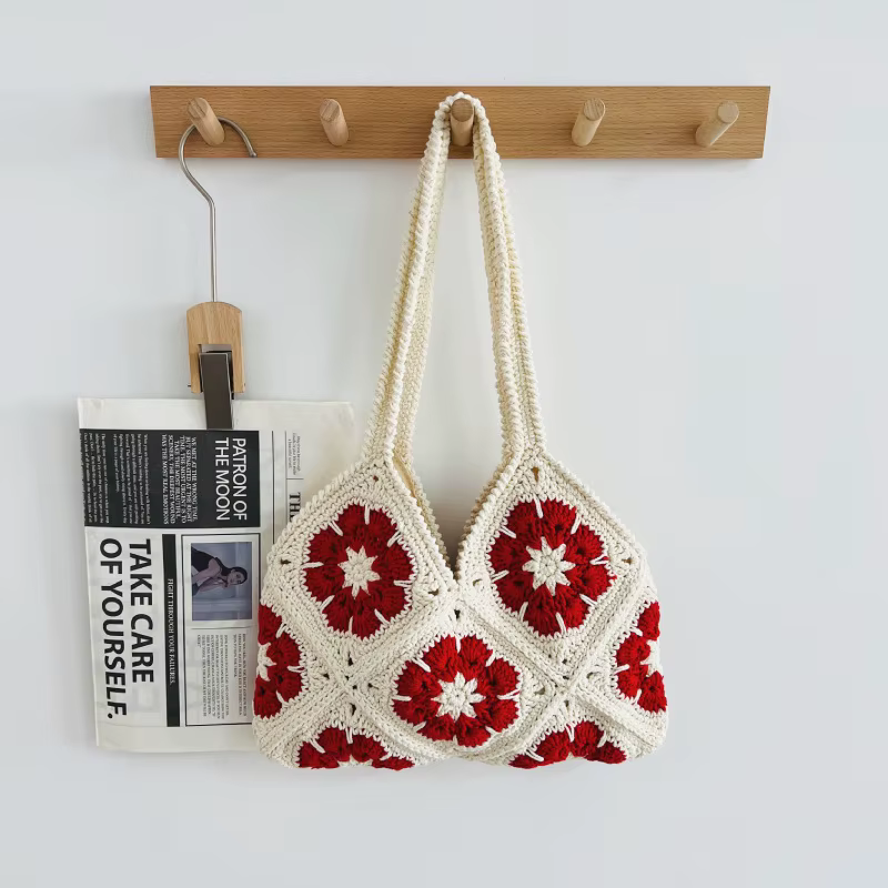 Sac à bandoulière en macramé en coton pour femme, style bohème, pour la plage, fait main, doux, déco