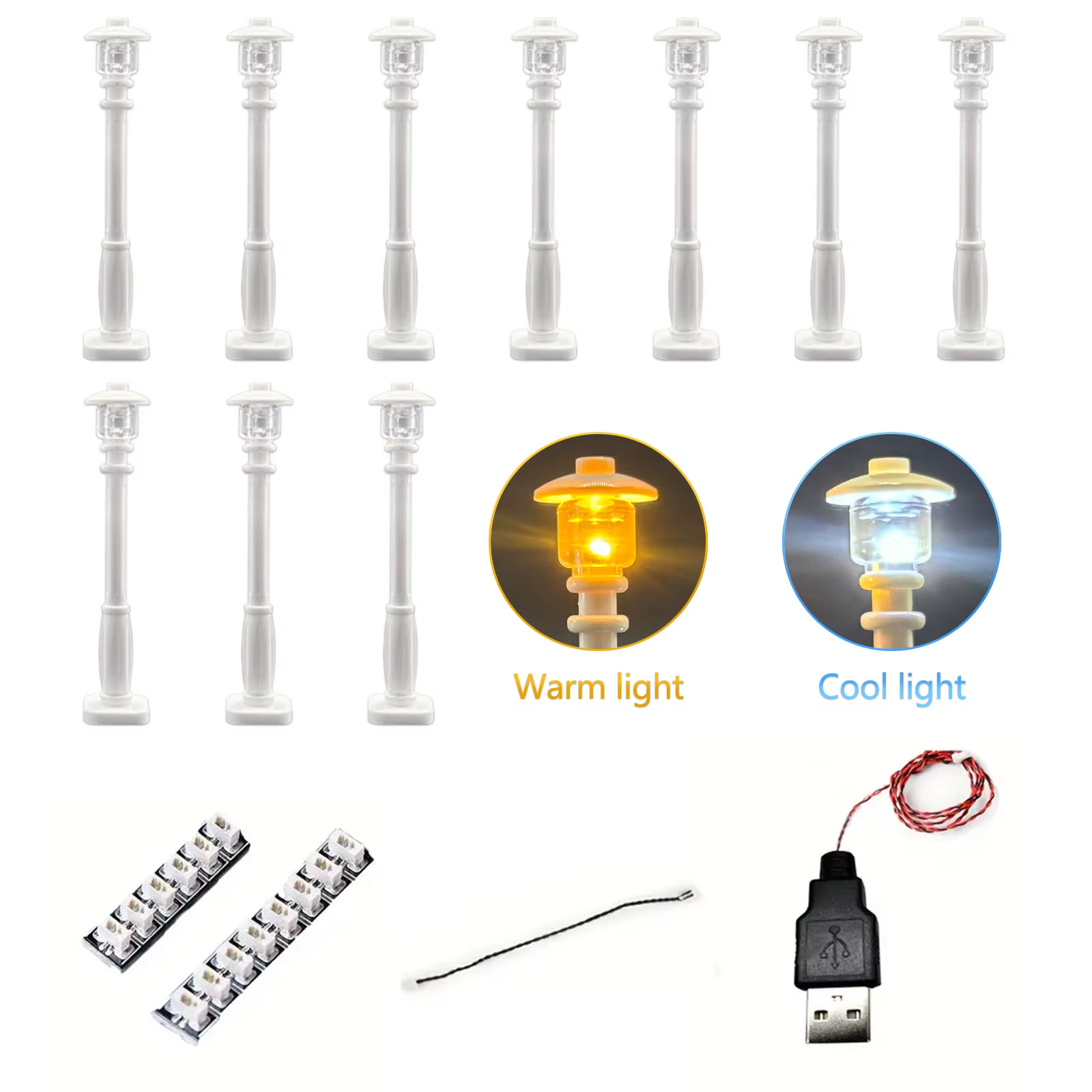 Lampadaire de ville lumineux LED 10 pièces, lampe de bloc de construction alimentée par USB, accesso