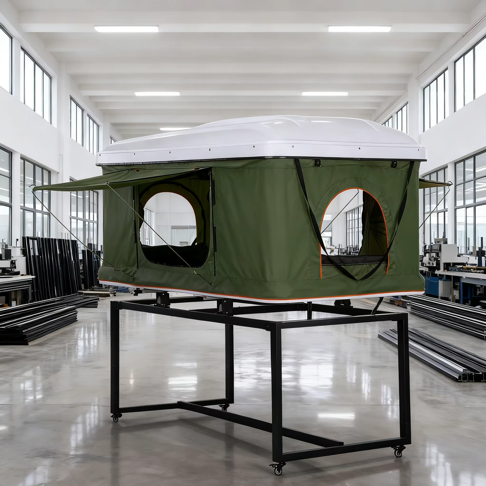 Tente de camping sur le toit triangulaire vert, coque rigide étanche, prix bon marché pour 2 personn
