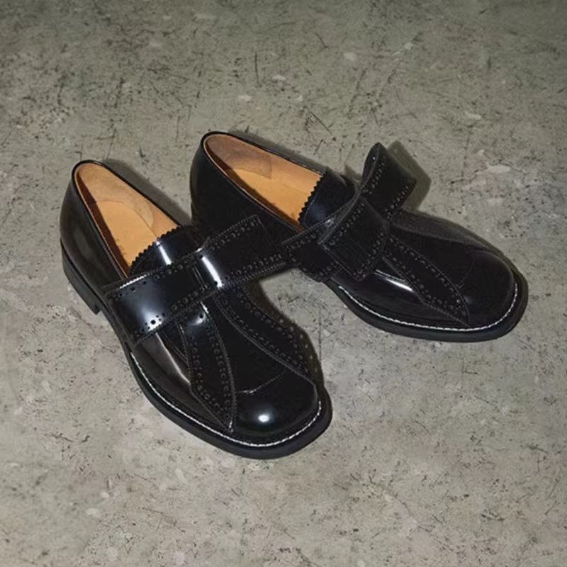 Chaussures à talons épais et bouts carrés pour hommes et femmes, style britannique 2026, à nœud, à e