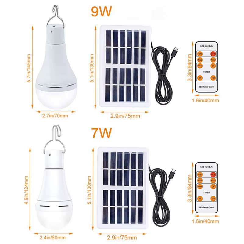 9/7W ampoule à énergie solaire lampe étanche lumière solaire pour télécommande extérieure USB lumièr