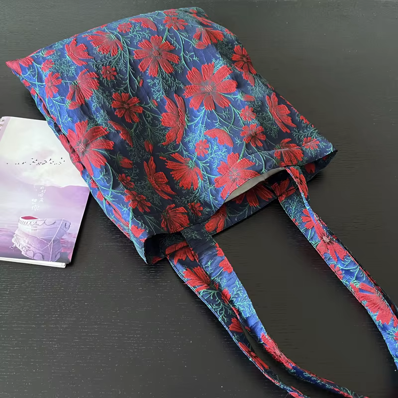 Sac à bandoulière Vintage en Jacquard pour femmes, sac de Shopping réutilisable à motif Floral pour 
