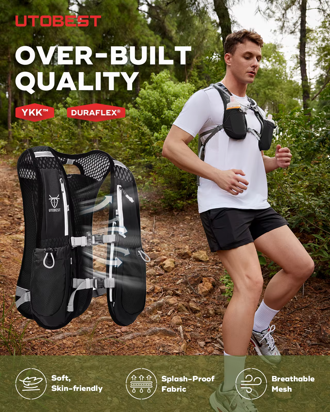 UTOBEST-Sac à dos de course sur sentier avec glaçage d'hydratation ultra léger, vessie d'eau de 1,5 