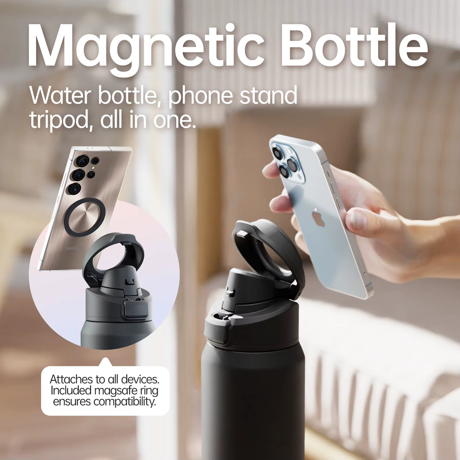 Bouteille isotherme magnétique Fjbottle en acier inoxydable, gourde de sport avec support magnétique