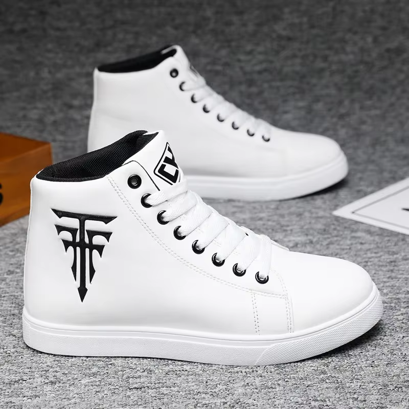 Baskets blanches haut hommes chaussures vulcanisées chaussures de loisir à la mode chaussure de cour