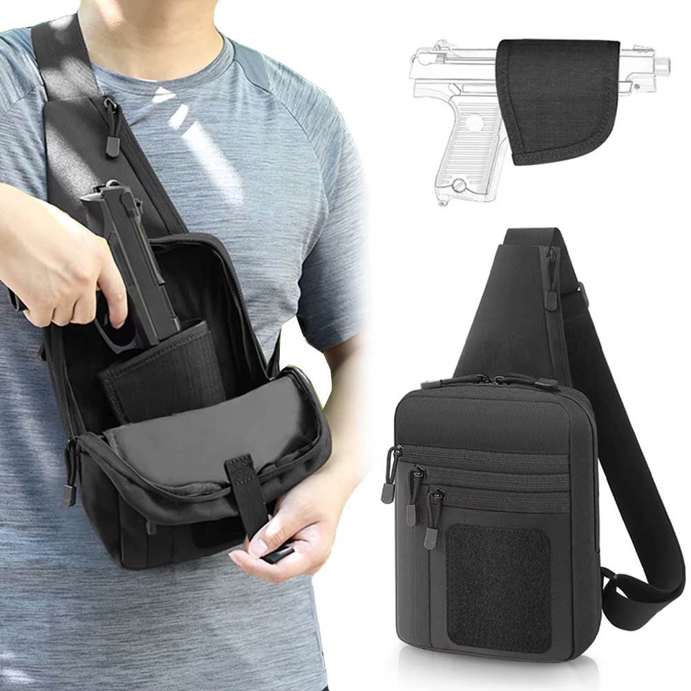 Sac pour pistolet tactique, étui de transport dissimulé, sac de poitrine de rangement pour pistolet 