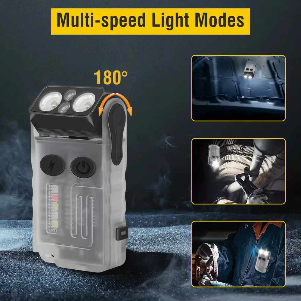 BORUiT V20 Buzzer EDC LED porte-clés lampe de poche tête pivotante type-c lampe de travail Rechargea