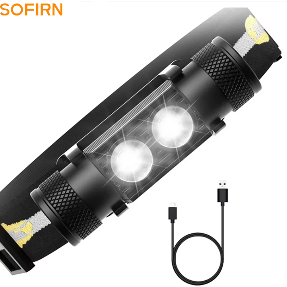 Lampe frontale LED mini SOFIRN H25S XML 1200lm, lumière blanche, rechargeable par USB, batterie 1865