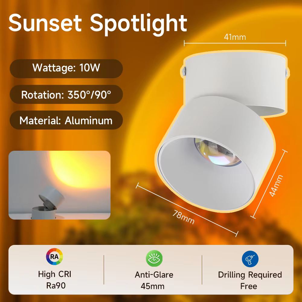 Spot lumineux de plafond pliable au coucher du soleil, plafonnier monté en Surface pour salon, coulo