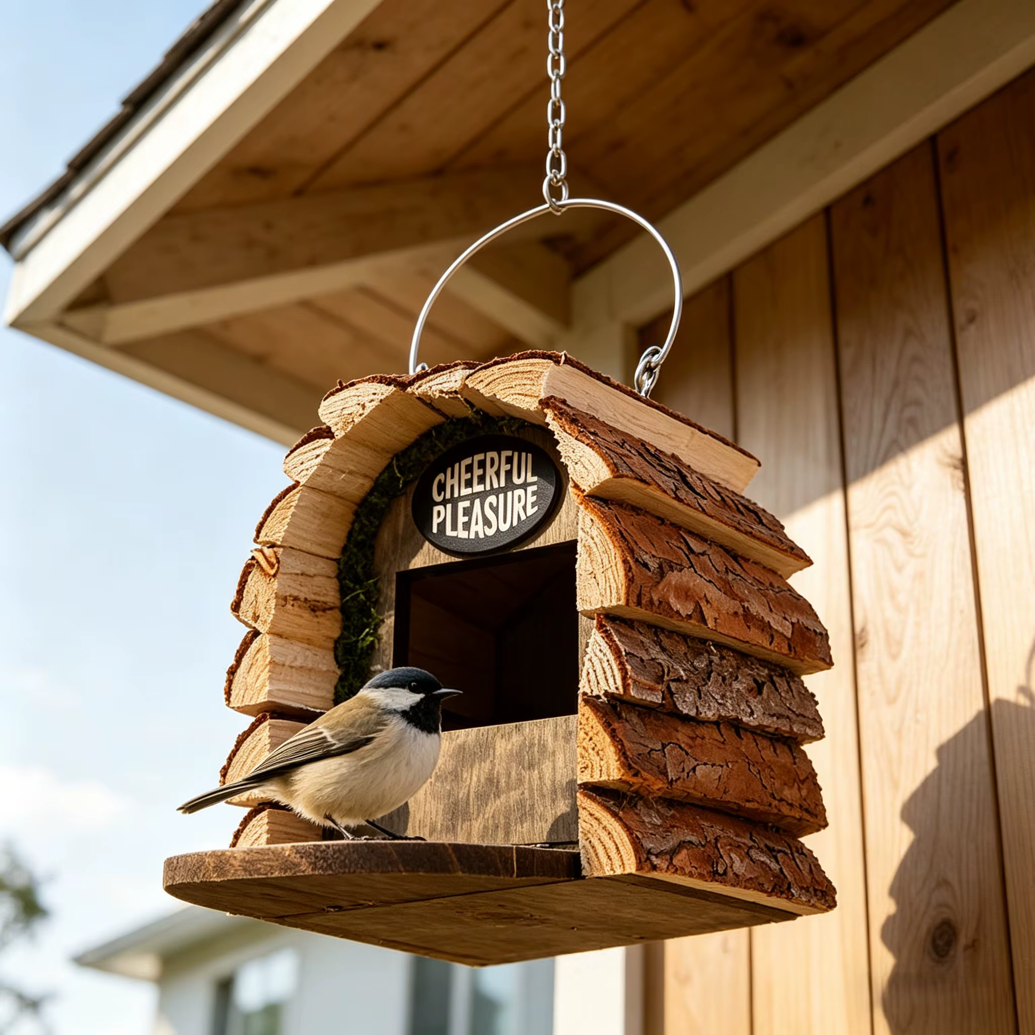 Nichoir en bois, Nid d'oiseaux suspendu naturel pour l'extérieur avec station d'alimentation, Boîte