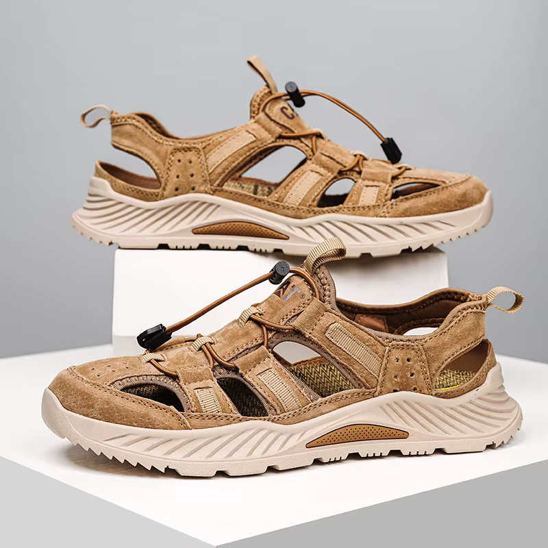 Sandales de randonnée fermées pour hommes en daim, antidérapantes, à semelle épaisse et souple, avec
