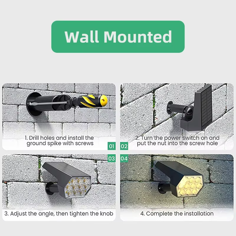 Spot Lumineux Solaire à 92 LED, Imperméable IP67, 2 en 1, Éclairage d'Extérieur, Idéal pour un Jardi
