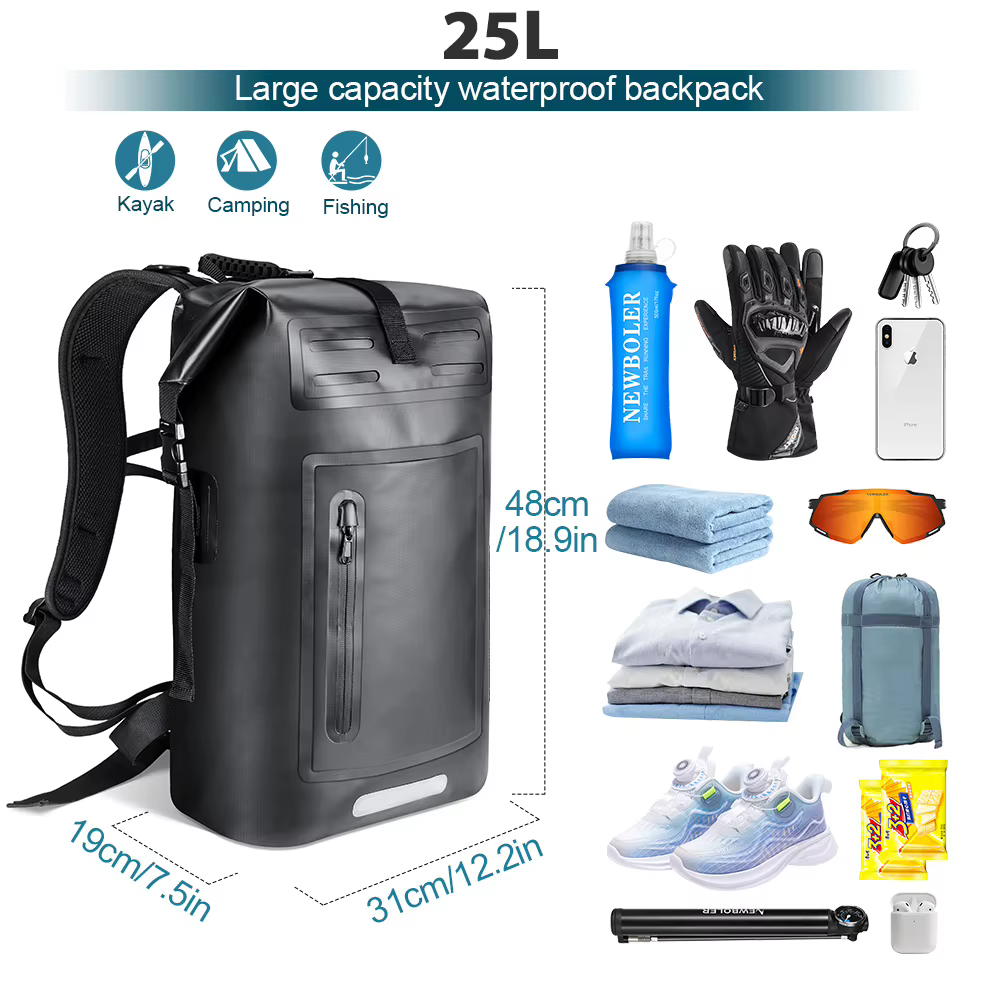 NEWBOLER Sac étanche pour randonnée, kayak, canoë, natation, camping, résistant à l'eau, grande capa