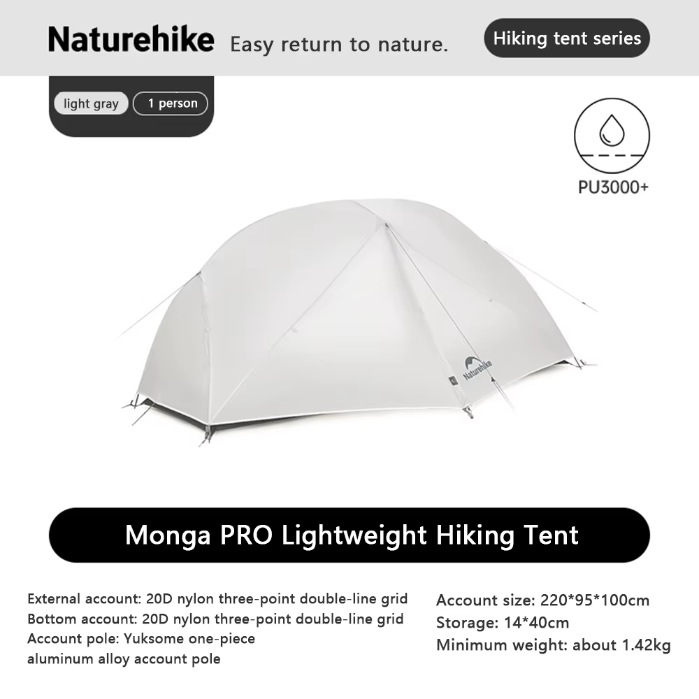 Tente de trekking Naturehike PRO pour 1/2 personnes, tente de camping en plein air, imperméable 20D,