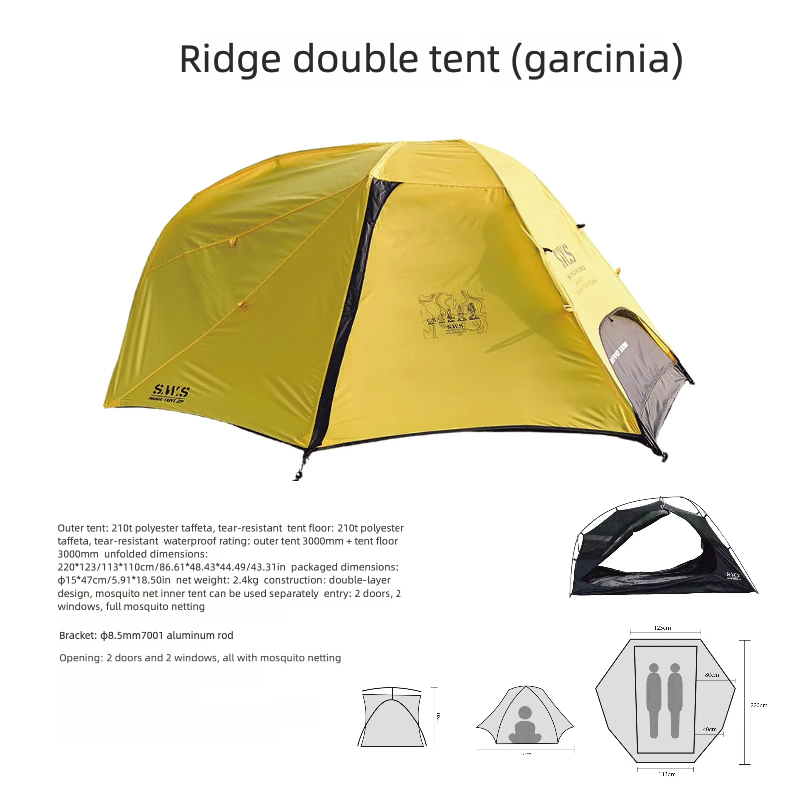 Tente de camping WELLHIKE ultralégère pour 2 personnes, imperméable, double couche, avec filet, abri