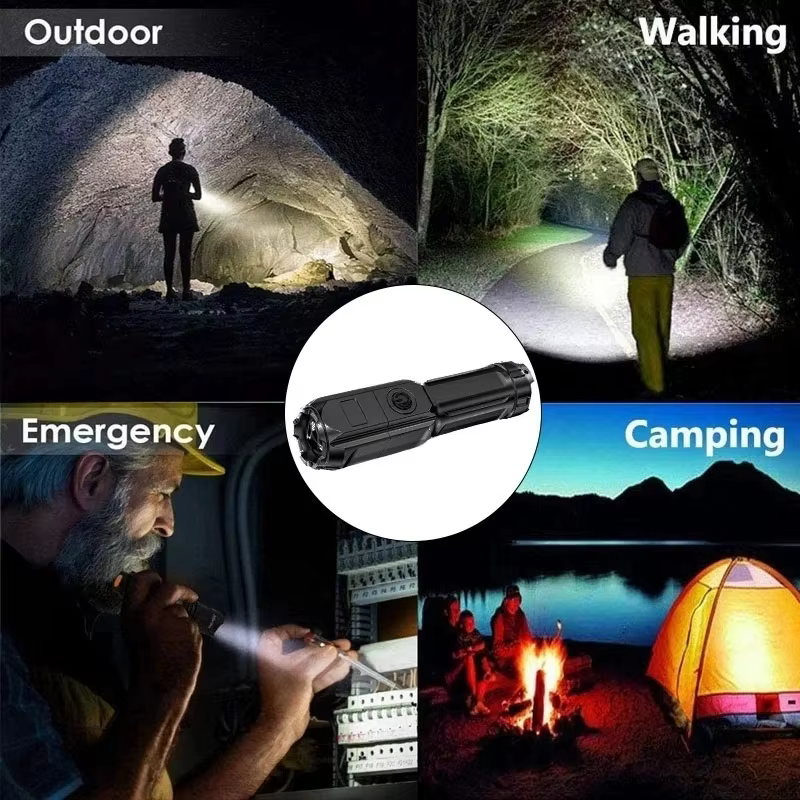 Lampe de poche LED puissante, torche Rechargeable par USB, Portable, Zoomable, pour Camping, 3 Modes