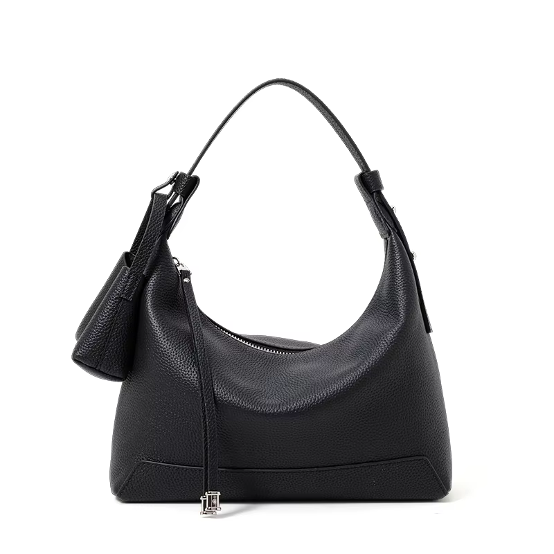 Sac Hobo en Cuir de Vachette Grainé, Design à Double Bretelles, Sac à Main en Cuir de Vachette Soupl