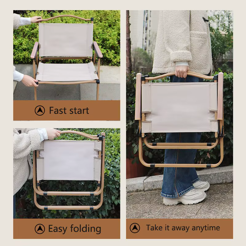 Chaise pliante portable en alliage d'aluminium et bois Mars, équipement de camping en plein air, 2 p