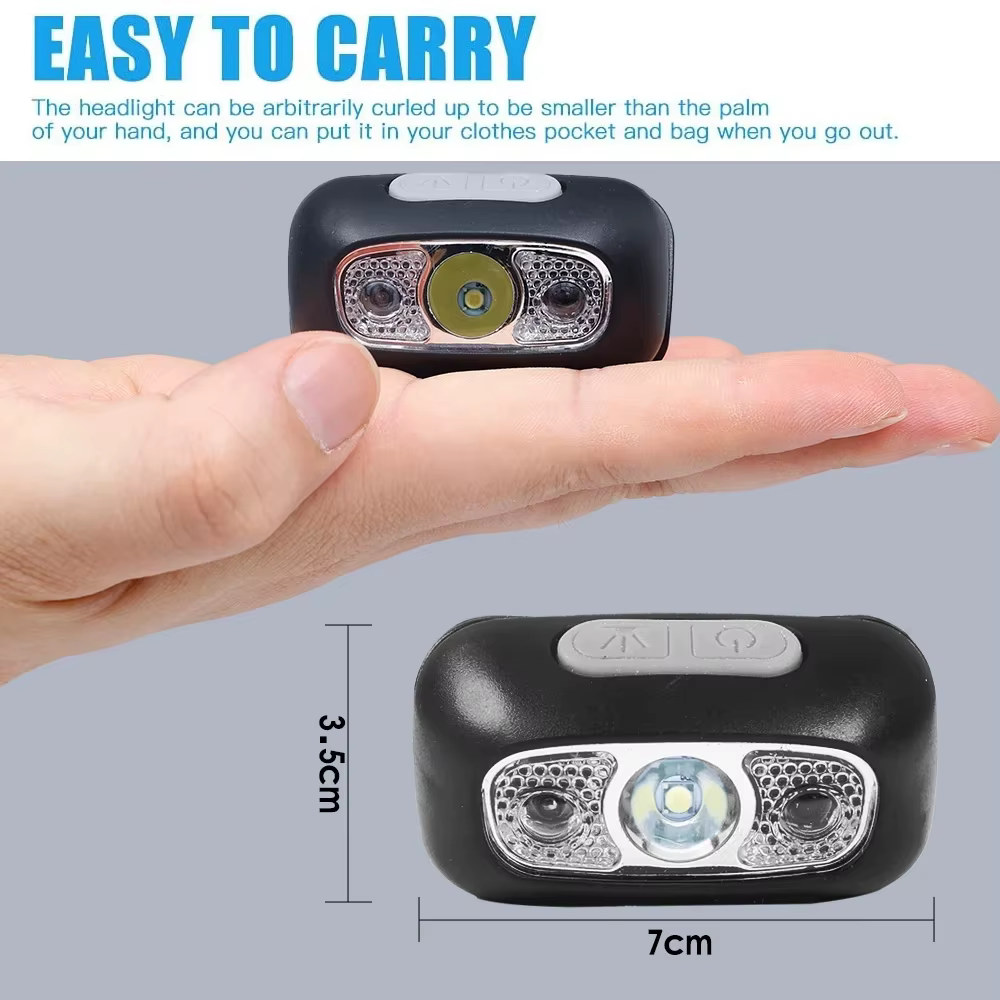 Mini lampe frontale Rechargeable USB avec capteur d'onde, lampe de poche d'éclairage extérieur pour