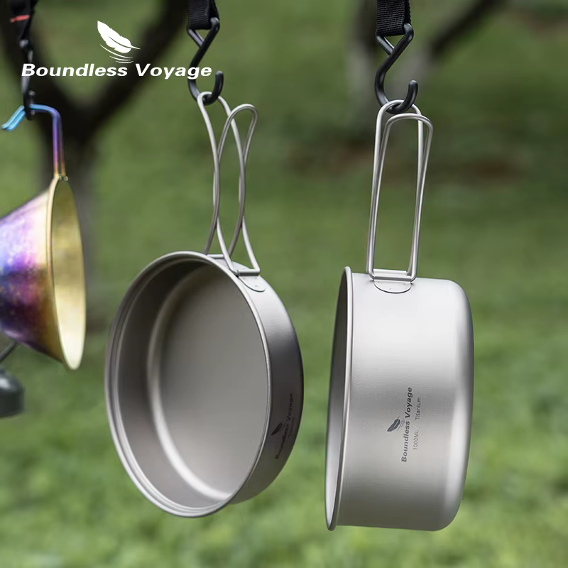 Boundless Voyage-Ensemble de casseroles en titane avec plaque pliante, bol ultraléger, camping, rand