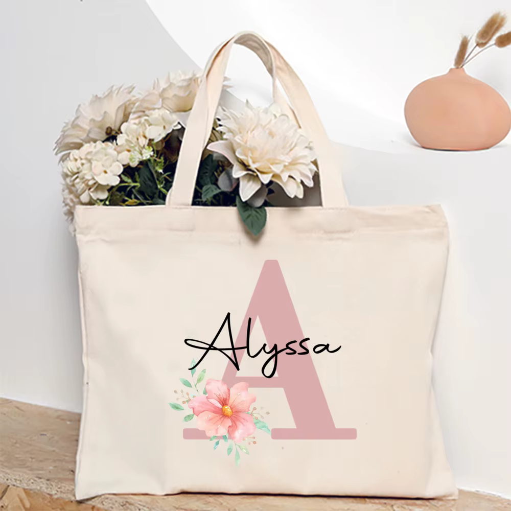 Sac fourre-tout personnalisé avec nom pour femmes, sacs à bandoulière en toile, sac de Shopping mono