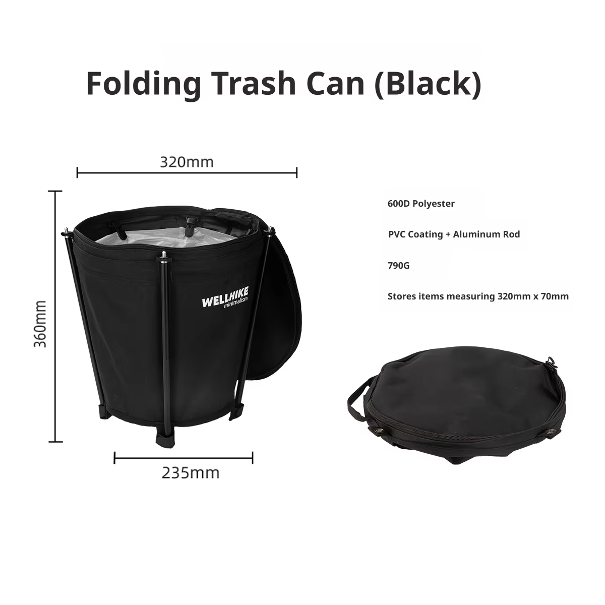 Poubelle de camping extérieure 20L pliable, boîte de rangement multifonctionnelle, panier à linge sa