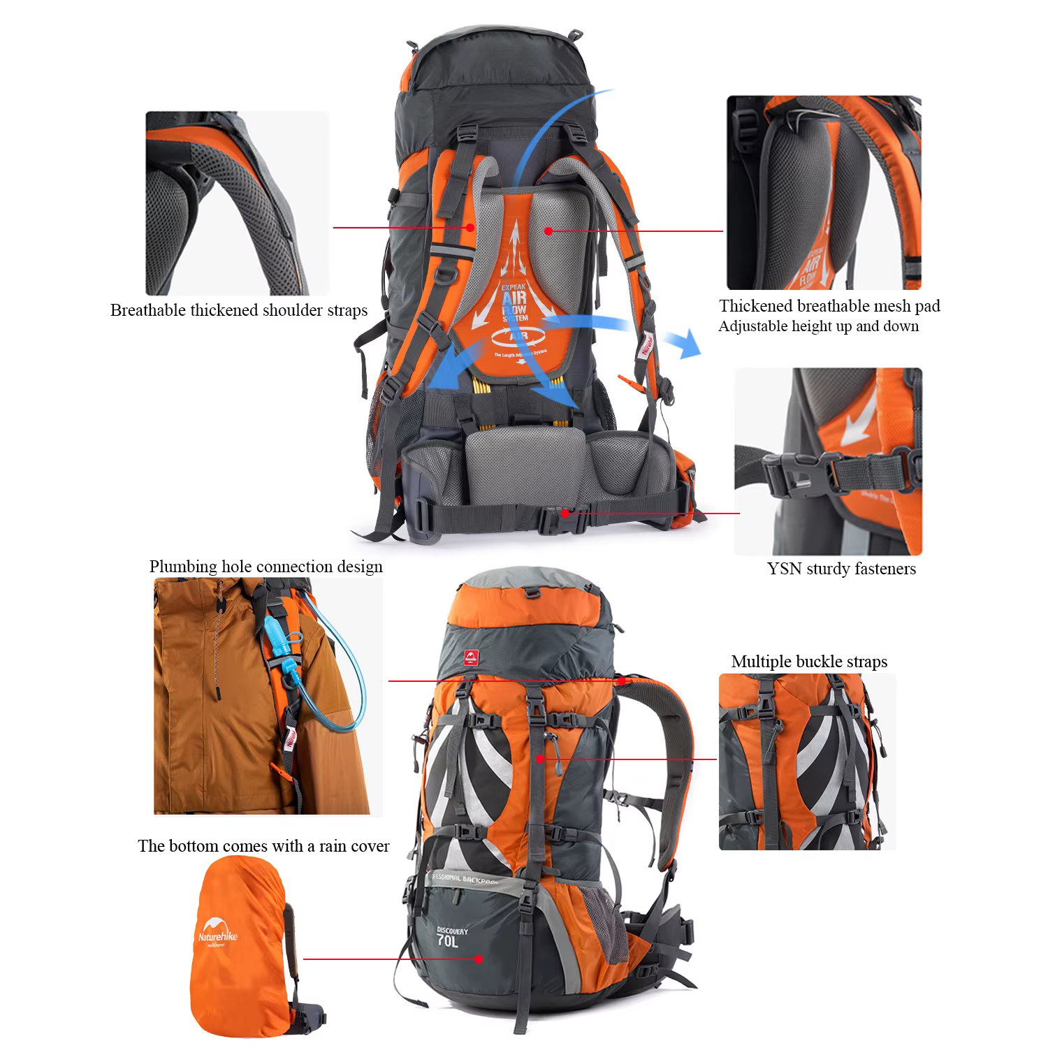 Natureifa-Sacs à dos de randonnée étanches pour hommes et femmes, sac d'escalade extérieur, grande c