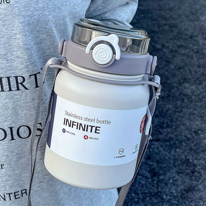 Bouteille isotherme en acier inoxydable grande capacité 800 ml/2000 ml avec poignée et paille, gourd