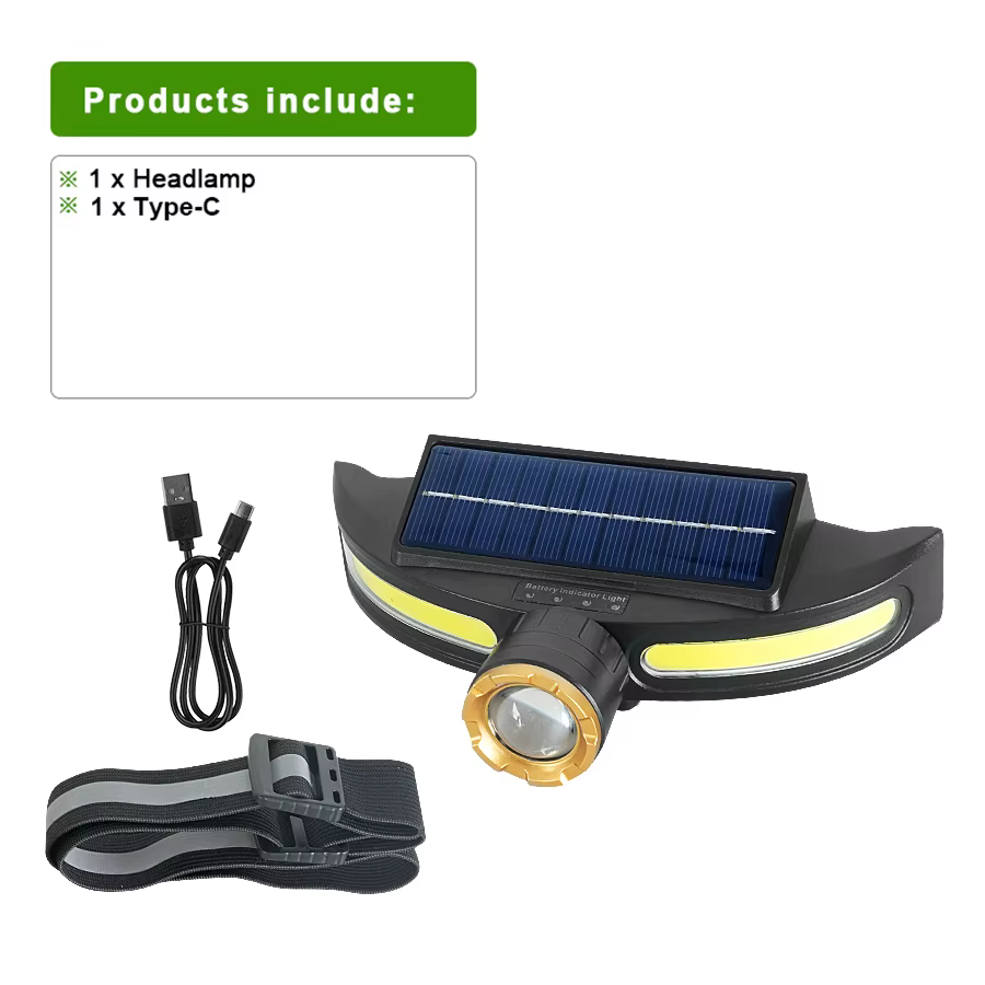 Lampe frontale solaire puissante LED, batterie intégrée, Rechargeable, XPE + COB, étanche, pour l'ex