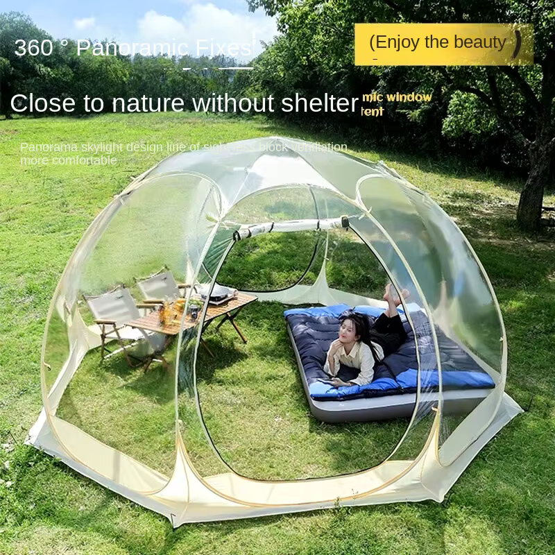 Tente de pique-nique ronde transparente portable, abri instantané imperméable et coupe-vent pour la