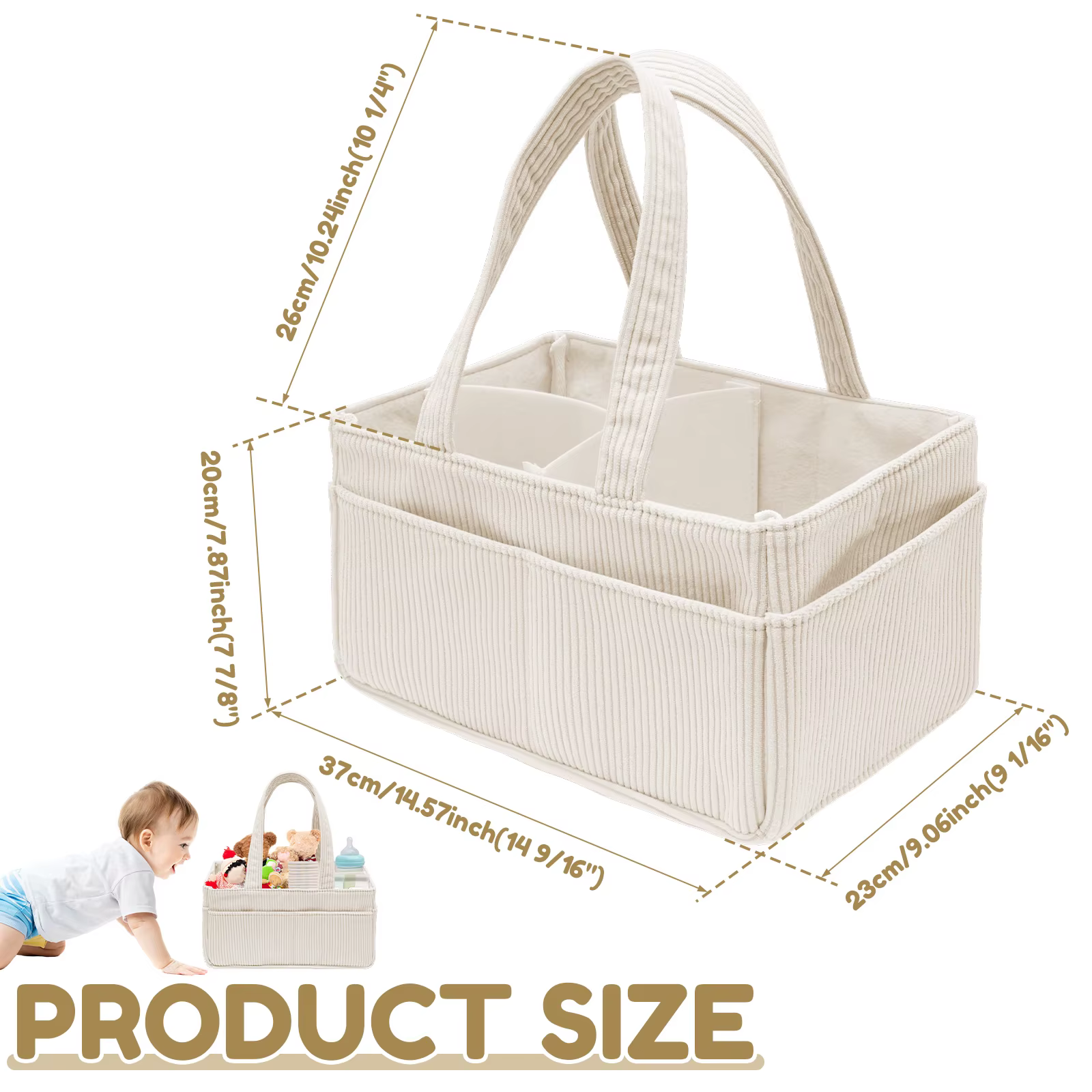 Organisateur de couches pour bébé, panier de rangement portable en velours côtelé avec poignée, pani