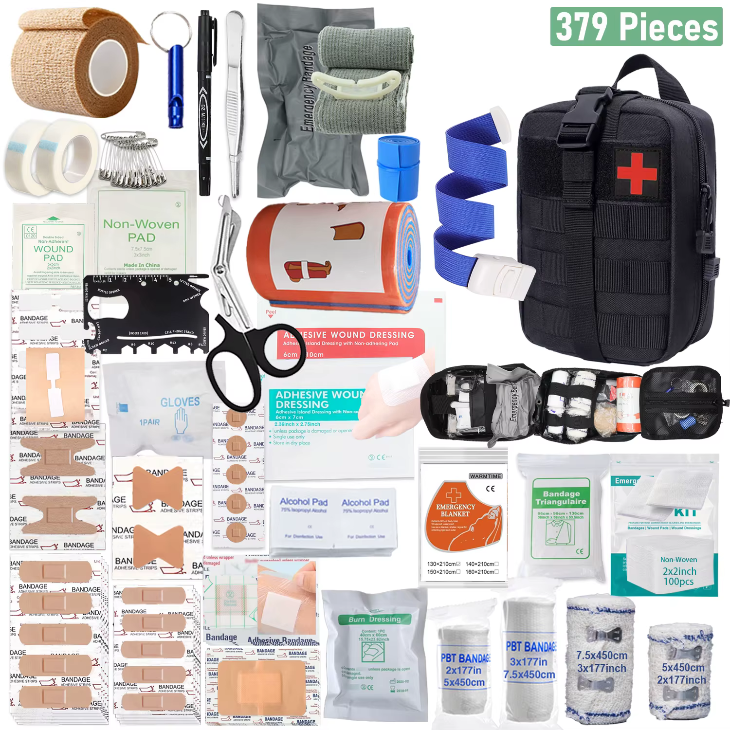 379 pièces trousse de premiers secours pour le bureau à domicile sac d'urgence portable, sac à main 