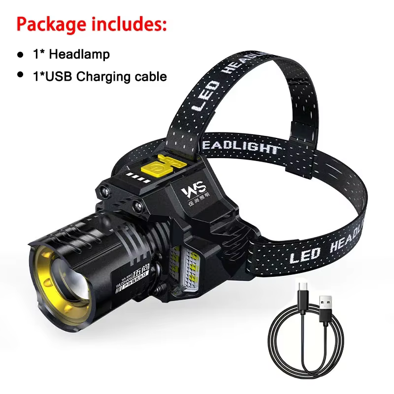 Lampe frontale LED puissante et Rechargeable avec phare télescopique Zoomable-lumière frontale de tr