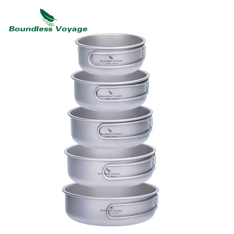 Casseroles en titane Voyage sans limite, bols, vaisselle avec poignée pliante, Camping de plein air,