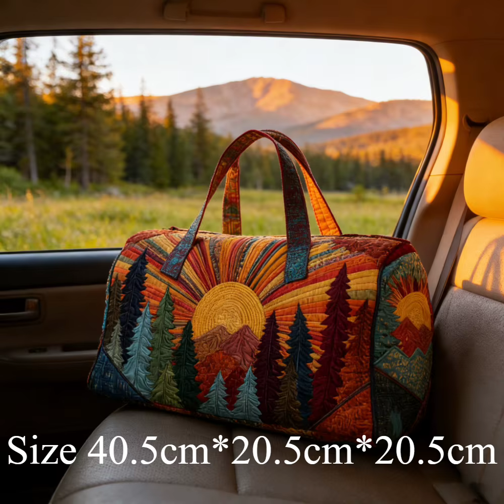 Sac de voyage Sun and Mountain Forest, artisanat de quilting fait main, unisexe, vintage, bohème, sa