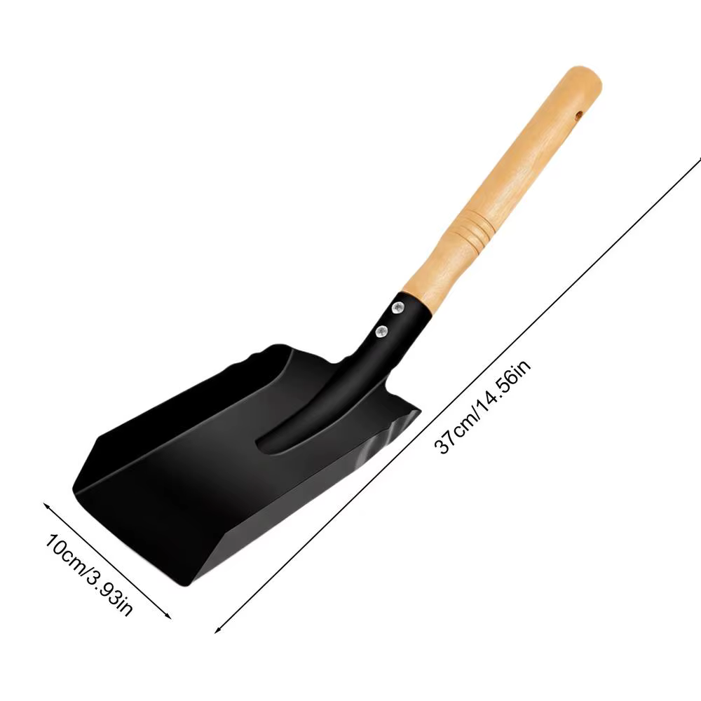Pelle à foyer avec manche en bois, pelle à charbon et à cendres pour poêle à bois, barbecue, extérie