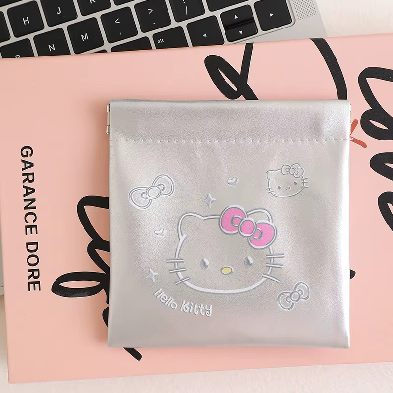 Pochette Hello Kitty en PU à fermeture automatique, sac de rangement portable et étanche pour rouge 