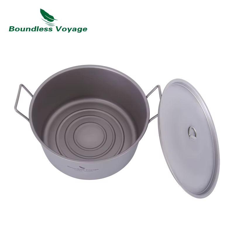 Boundless Voyage Camping en plein air Marmite 5 L Titane Marmite avec Couvercle Poignée Pliante Rand