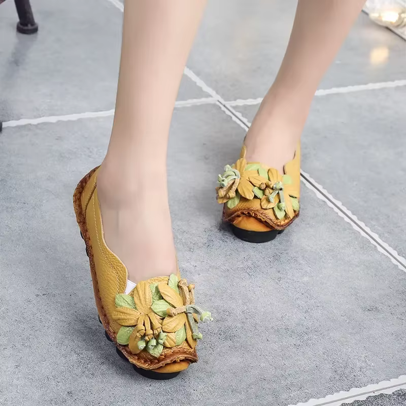Mocassins d'été en cuir véritable pour femmes, chaussures plates souples à enfiler, mocassins spinau